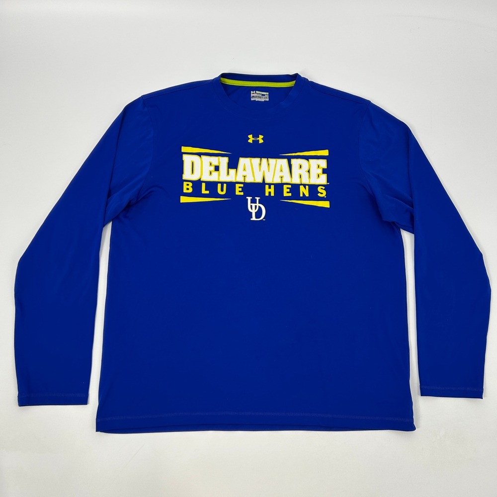 Delaware Blue Hens Shirt Men's Medium Blue Under Armour Long Sleeve‎ HeatGear